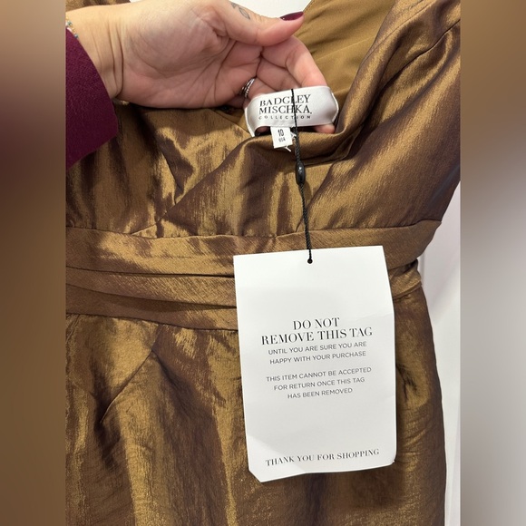 Badgley Mischka | Bronze Metallic Dress | Size 10 NWT - Picture 7 of 10